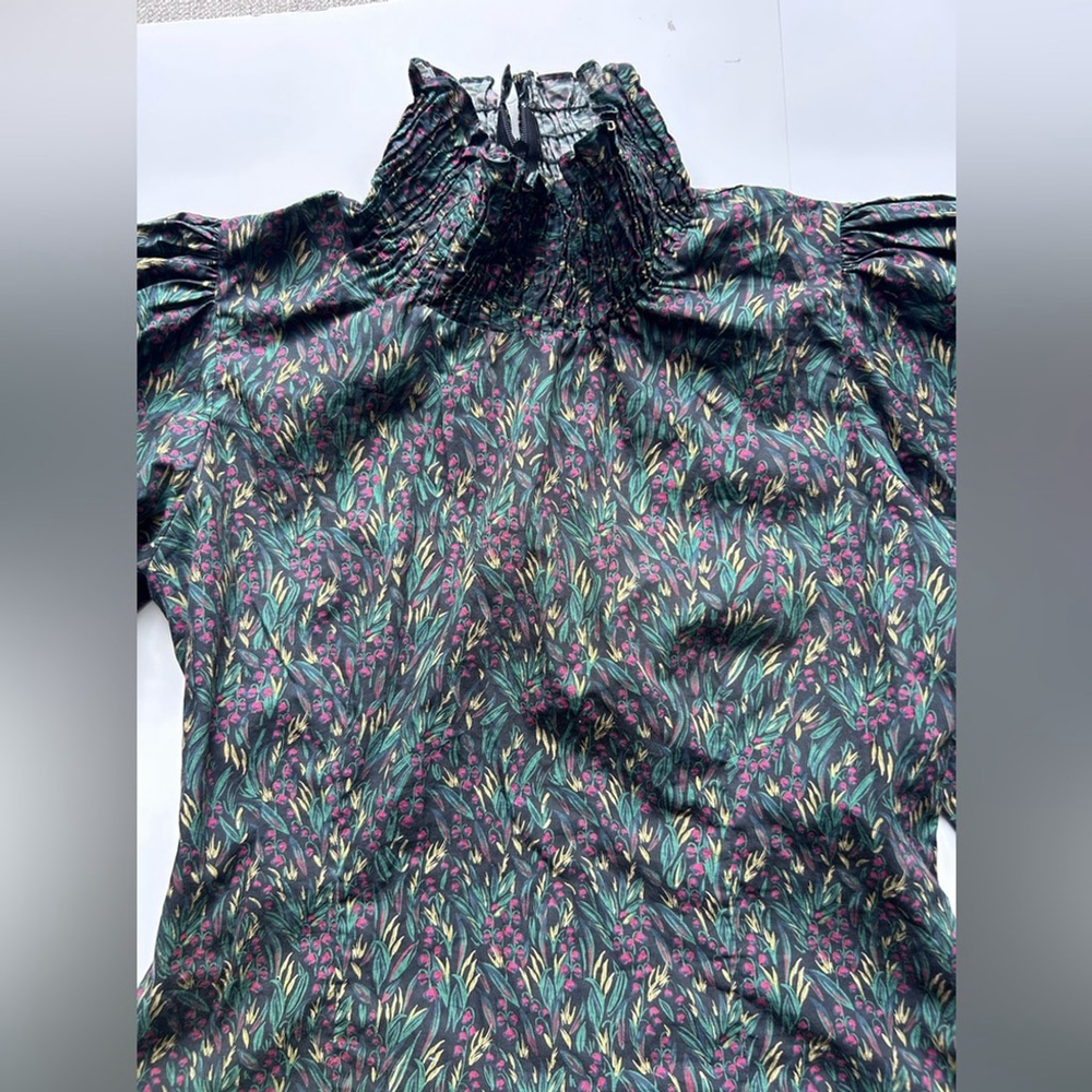 Zara Black Floral Puff-Sleeve High-Neck Blouse - Picture 5 of 10